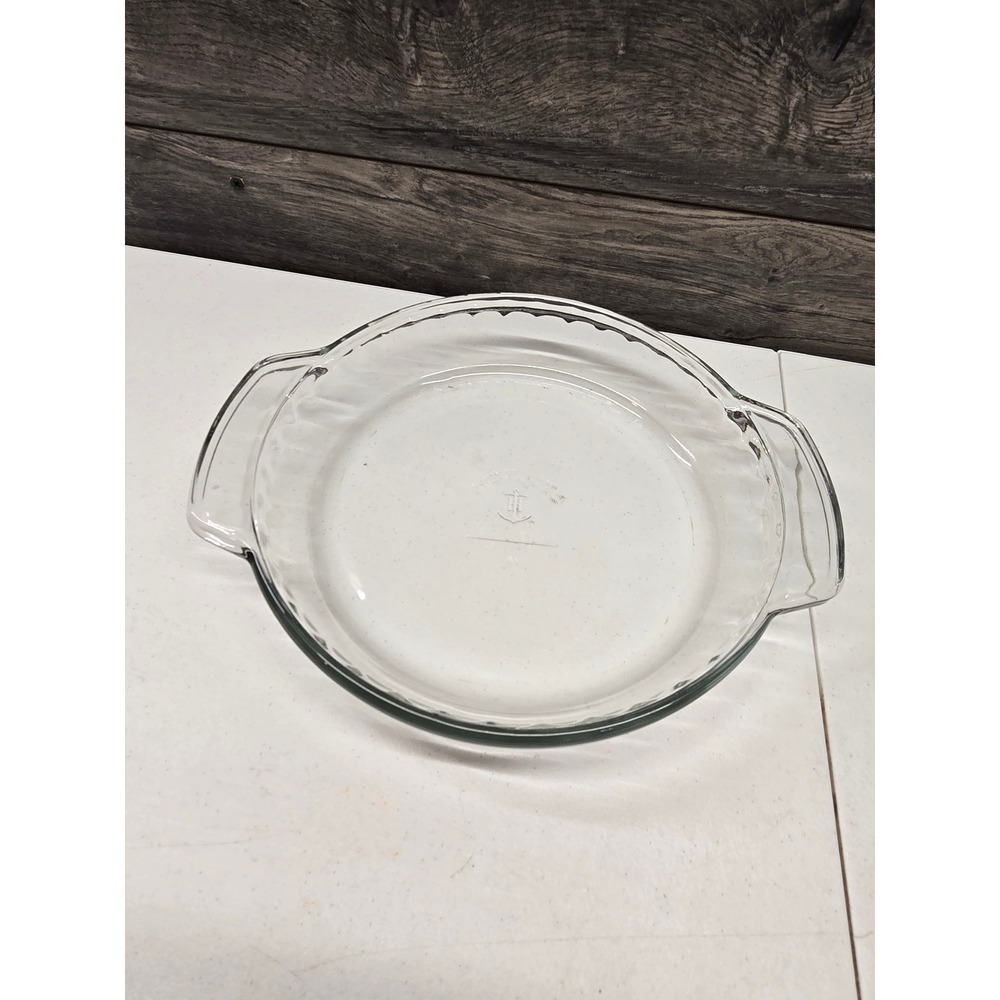 Anchor Hocking Fire-King Clear Glass 9 Inch Pie Dish Pan with Handles USA 1‎ QT